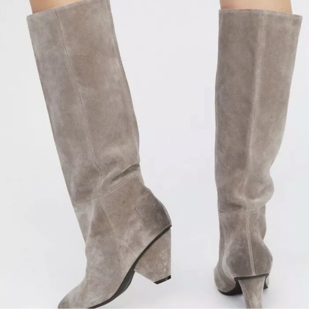 Jeffrey Campbell Senita Tall Suede Taupe Boots Anthropologie 6.5 - Picture 6 of 14